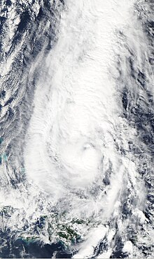 A weakening Tropical Storm Tomas over the Atlantic on November 6 Tomas nov 6 2010.jpg