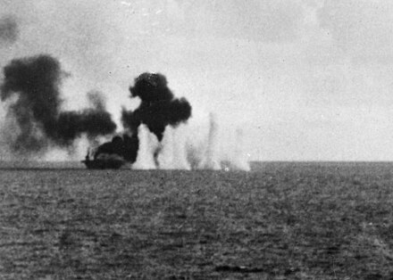 USS Gambier Bay under fire at Samar, 1944