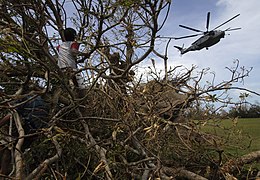 US Navy 070907-N-1810F-043 Children watch an MH-53 helicopter from USS Wasp (LHD 1) deliver food and water during Hurricane Felix disaster relief operations.jpg