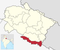 Udham Singh Nagarin piirikunta Uttarakhandin kartalla.