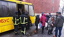 Ukrainian civilians being evacuated from Volnovakha in the Donetsk region Ukrainian civilians are evacuated from Volnovakha in the Donetsk region.jpg