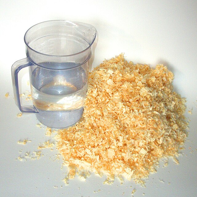 Pykrete is made of 14% sawdust and 86% water by mass.