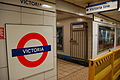 * Nomination London Underground's rondel at Victoria tube station, Circle and District Lines' platform, London, UK --Ralf Roletschek 09:09, 18 May 2012 (UTC) * Decline Messy composition, what with the cut-off roundel and the barrier. --Mattbuck 10:33, 18 May 2012 (UTC)