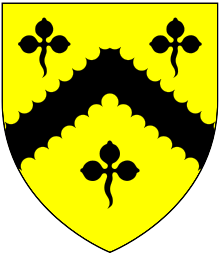 Arms of Sir Joseph Williamson:Or,a chevron engrailed between three trefoils slipped sable Williamson OfCobham Arms.svg