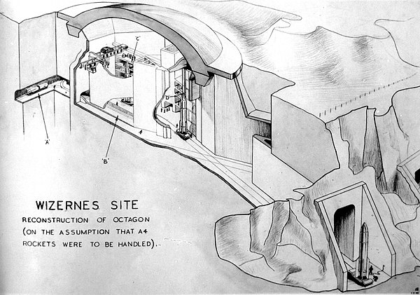 1944 conjectural reconstruction of the rocket preparation chamber and tunnels (on the assumption that A4 rockets were to be handled)