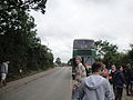 Xelabus 501 Emily (K891 CSF), a Leyland Olympian/Alexander RH, in Fairlee Road, Newport, Isle of Wight. It is seen amongst crowds at the entrance to the Isle of Wight Festival 2012 campsite. Xelabus had provided a free shopper bus for Isle of Wight Festival goers between the campsite and the Sainsbury's supermarket in Newport.