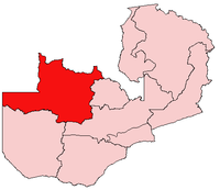 Map of Zambia showing the Northwestern Province