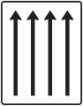 Zeichen 521-32 Fahrstreifentafel; Darstellung ohne Gegenverkehr: vier Fahrstreifen in Fahrtrichtung
