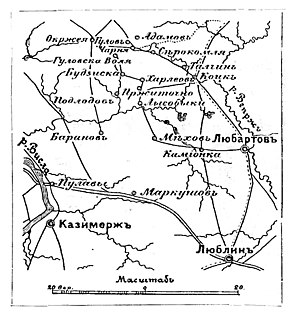 Teatro delle operazioni militari (mappa schematica dall'articolo "Budziska" "Sytin's Military Encyclopedia")