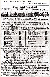 Schedule for the first day of revenue operation to Greenport, July 29, 1844 1844 LIRR schedule.jpg