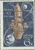 April 3, 1966: USSR's Luna 10 becomes first Earth object to orbit the Moon 1966 CPA 3380.jpg