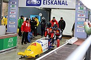 Deutsch: Bob-Europacup 2018/19; Station 1 in Altenberg, 2er-Rennen Nummer 1, Lauf 1 English: Bobsleigh Europe Cup 2018-19 in Altenberg - 2-man Race 1, first run