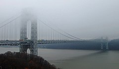 George Washington Bridge seen from Castle Village, shrouded in winter fog in December 2013 2013 George Washington Bridge in winter fog seen from Castle Village.jpg