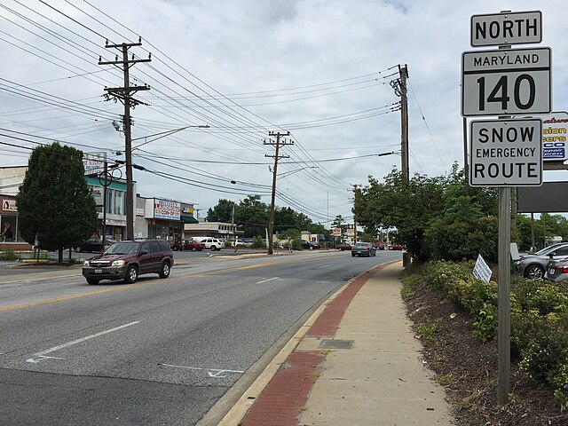 View north along MD 140 in Pikesville