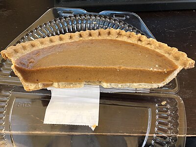 Cross-section view of a commercially prepared pumpkin pie