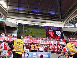 One of two video screens at Wembley Stadium during the 2023 Challenge Cup Final.