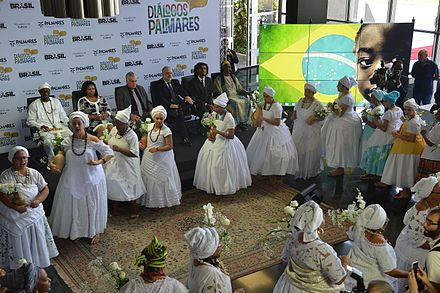 Afro-Brazilians celebrating at a ceremony held by the Ministry of Culture.