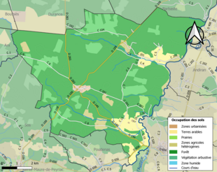 Barevná mapa znázorňující využití půdy.