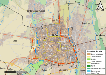 Barevná mapa znázorňující využití půdy.