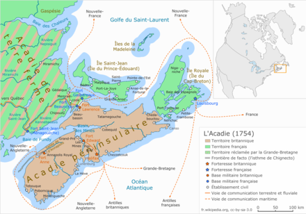 L’Acadie en 1754, à la veille du « Grand Dérangement ».