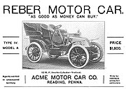 Acme Motor Car Co. of Reading, PA, advertisement offering the 1903 Reber Type IV Model A automobile (1903)-2.jpg