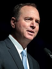 Schiff speaking to the California Democratic Party in June 2019. Adam Schiff by Gage Skidmore.jpg