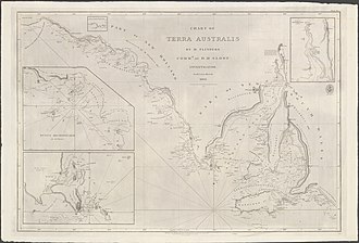 An 1814 chart showing part of South Australia including Port Lincoln. Based on Flinders' survey of 1801-2 Admiralty Chart No 1061 Chart of Terra Australis. Sheet III South coast, Published 1814.jpg