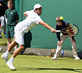 Adrián Menéndez-Maceiras competing in the first round of the 2015 Wimbledon Qualifying Tournament at the Bank of England Sports Grounds in Roehampton, England. The winners of three rounds of competition qualify for the main draw of Wimbledon the following week.
