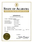 An Apostille of the Hague issued by the State of Alabama