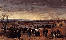 Ice skating around the ruins at the Pallanterie - oil painting by Geneva-artist Alfred Dumont from 1870 (private collection) AlfredDumont Rouelbeau1870.jpg