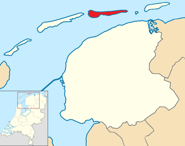 Prikaz položaja Amelanda na karti občin v Friziji