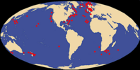 Distribución mundial baseada nos espécimes atopados.
