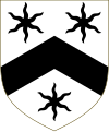 Arms of Mordaunt of Massingham, Norfolk, Baronet: Argent, a chevron between three estoiles sable