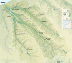 Mapa da bacia do rio Arques e seus afluentes