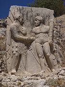 Mithridate Ier de Commagène (v. 100-70) et Héraclès. Arsameia, Turquie