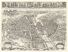 1630 (Melchior Tavernier, Le plan de la ville, cité, université fauxbourg de Paris avec la description de son antiquité)