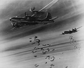 With the capture of islands like Saipan, heavy bombers were now in easier range of targets on the home islands of Japan - the Allies now launched the biggest aerial bombardment the world had ever seen. B-29 bombing.jpg