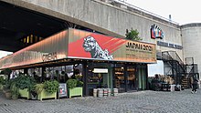 BFI Restaurant with the Waterloo Bridge above BFI Southbank Dec 2021.jpg