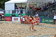 Deutsch: Beachhandball Europameisterschaften 2019 (Beach handball Euro); Tag 5: 6. Juli 2019 – Frauen, Halbfinale, Kroatien-Dänemark 1:2 (12:19, 17:10, 4:7) English: Beach handball Euro; Day 5: 6 July 2019 – Semifinal Men – Croatia-Denmark 1:2 (12:19, 17:10, 4:7)