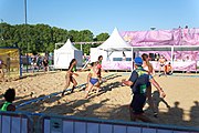 Deutsch: Beachhandball bei den Olympischen Jugendspielen 2018; Tag 3, 9. Oktober 2018; Mädchen, Vorrunde, Gruppe B - Venezuela-Niederlande 1:2 English: Beach handball at the 2018 Summer Youth Olympics at 9 October 2018 – Girls Preliminary Round Group B‎ – Venezuela-Netherlands 1:2