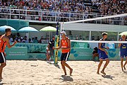 Deutsch: Beachvolleyball bei den Olympischen Jugendspielen 2018; Tag 11, 17. Oktober 2018; Jungen,Finale – Niederlande (Matthew Immers/Yorick de Groot)-Schweden (David Åhman/Jonatan Hellvig) 0:2 (20–22/15–21) English: Beach volleyball at the 2018 Summer Youth Olympics at 17 October 2018 – Final – Netherlands (Matthew Immers/Yorick de Groot)-Sweden (David Åhman/Jonatan Hellvig) 0:2 (20–22/15–21)