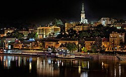 Night view on Belgrade, from the Sava river Belgrade at night.jpg