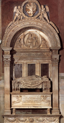 Grabmal des Leonardo Bruni, gestaltet 1444 von B. Rossellino, Kirche S.Croce, Florenz