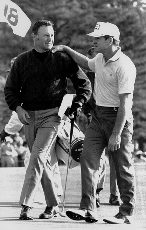 Gene Littler (right) congratulates Casper with winning the 1970 Masters Tournament