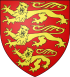 Illustration of the Plantagenet coat of arms, three gold lions on a red background