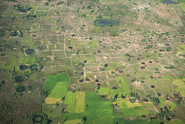 An aerial view of bomb craters in Cambodia