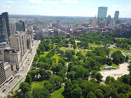 Aerial view of Boston Common in Downtown Boston