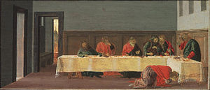 Botticelli, altar al convertiților, predella 03, sărbătoare în casa lui Simone.jpg