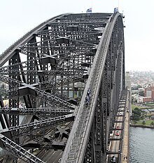 One of the Detour options in Sydney required teams to climb up the famous Sydney Harbour Bridge to retrieve their clue. BridgeClimb on Sydney Harbour Bridge, jjron, 02.12.2010.jpg