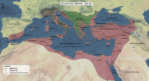 Imperiul Bizantin pe vremea lui Iustinian I, la apogeul său.